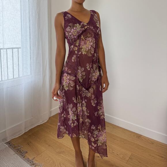 Unknown Dresses & Skirts - Italian Vintage Semi-Sheer Chiffon Bias-Cut Floral Midi Dress (M/L)
